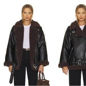 WEWOREWHAT / OVERSIZED SHERPA MOTO JACKET / BROWN & BLACK / SIZE M